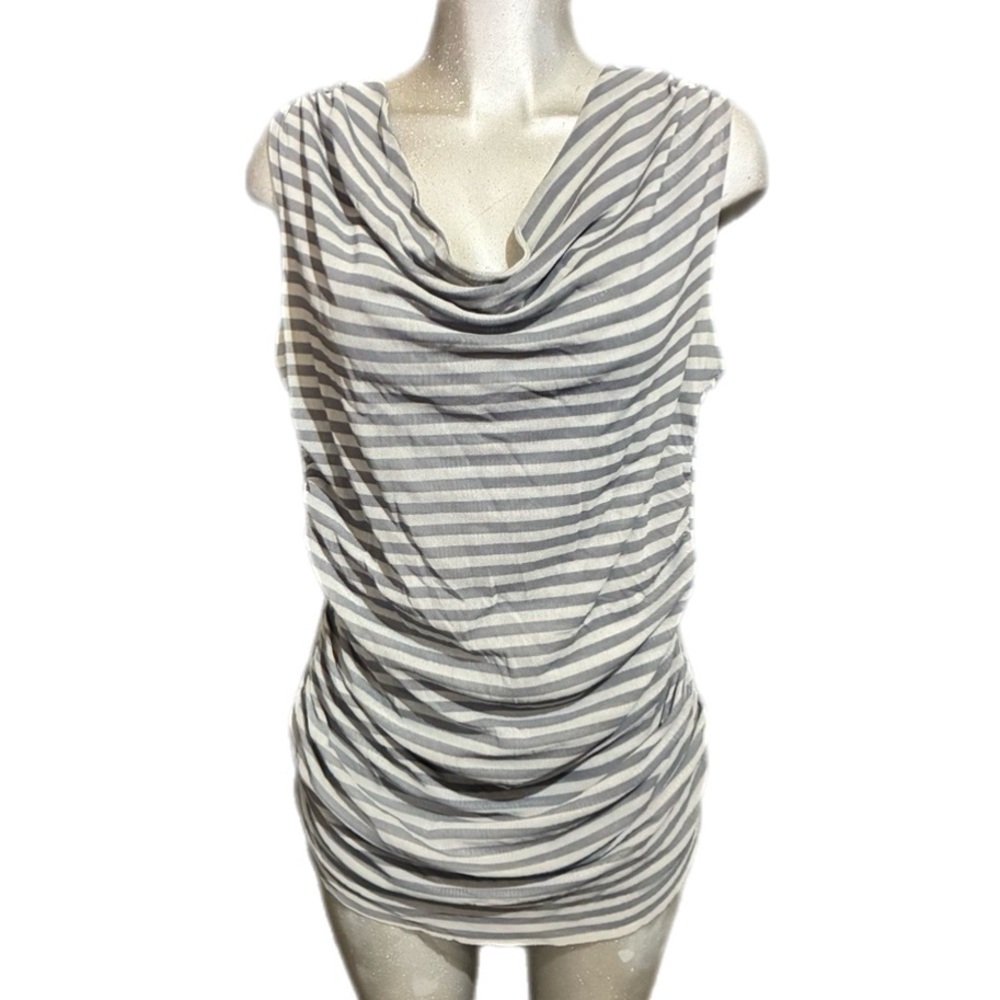 Sweet Pea Maternity Blouse Top XL Gray Striped Sleeveless Pregnancy Cowl Ruched